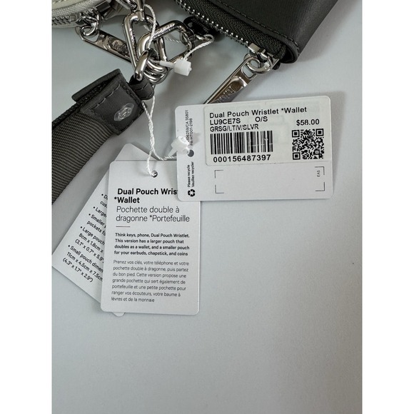 New Lululemon Dual Pouch Wristlet Wallet GRSG/LTIV/SLVR Silver Hardware Logo - Picture 5 of 7